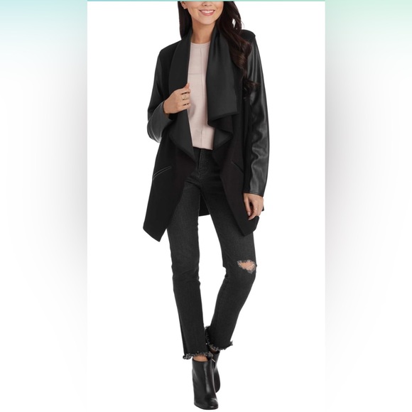 Steve Madden NWT Women Jacket Drape Front Faux Leather Sleeves - Picture 3 of 3